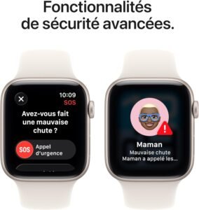 Apple Watch SE 3 en mode sport, avec affichage de la fréquence cardiaque et des statistiques d’entraînement.