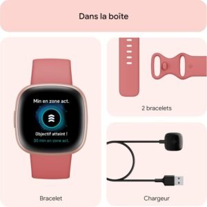 montre connectée femme Fitbit Versa 4, avec accessoires