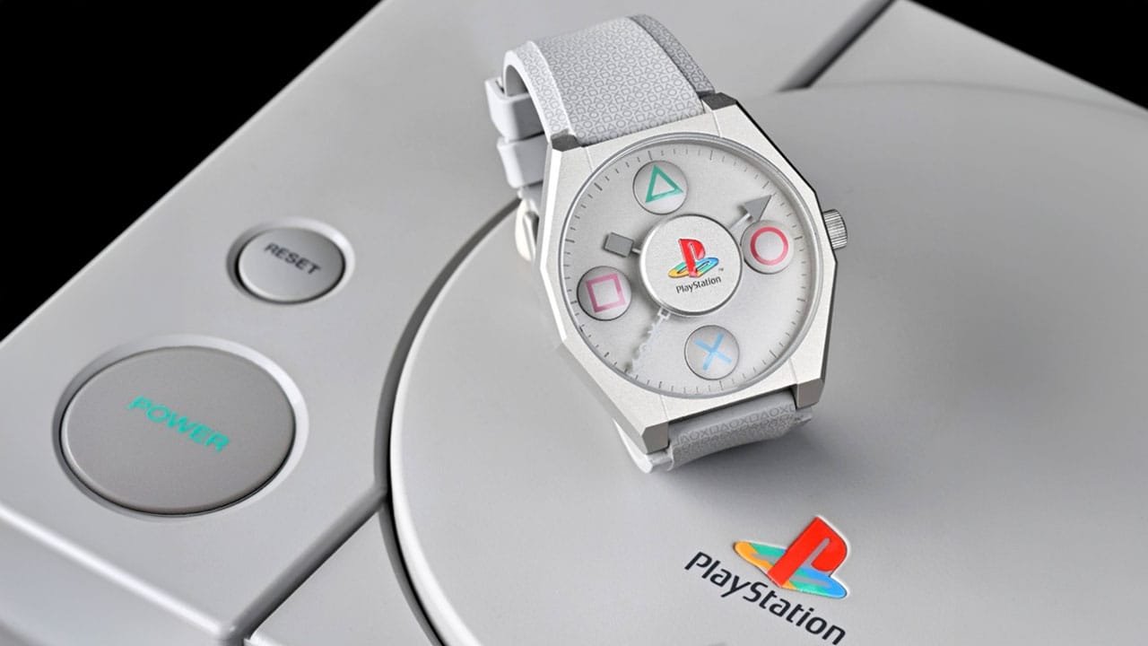 montre PlayStation 30th Anniversary sur console PlayStation originale, design inspiré des icônes emblématiques de la manette
