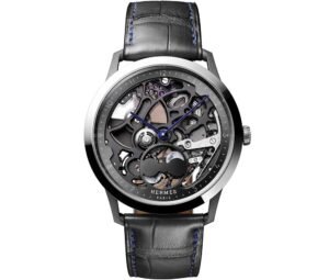 Hermès Squelette Lune : montre squelette élégante avec complication des phases de lune et mouvement ajouré.