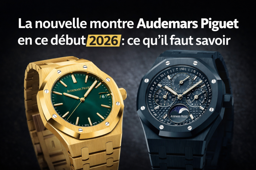 Audemars Piguet nouveautés 2026 avec Royal Oak or jaune cadran vert et Royal Oak céramique bleue montre de luxe tendance