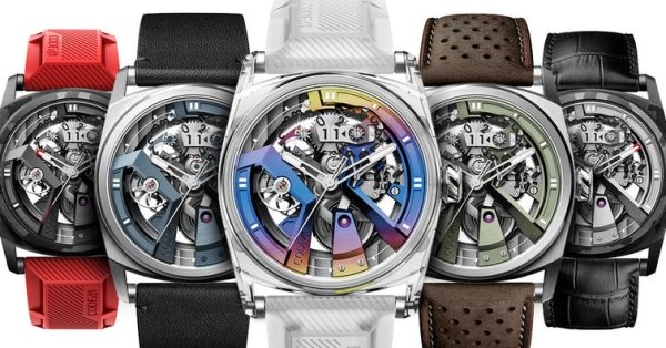 Code41 montre X41 avec cadran ajouré multicolore et déclinaisons bracelets cuir et caoutchouc représentant une marque horlogère indépendante au design moderne