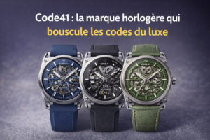 Code41 montre avec cadran ajouré design moderne représentant une marque horlogère indépendante qui mise sur la transparence et l’innovation horlogère
