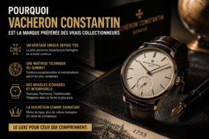 Vacheron Constantin montre de haute horlogerie suisse avec cadran épuré et bracelet cuir illustrant une marque prisée par les collectionneurs de montres du Big 3 horlogerie