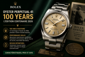 Rolex Oyster Perpetual 41 100 Years édition centenaire 2026 avec cadran champagne et bracelet Oyster illustrant l’hommage aux 100 ans de l’Oyster