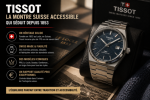 Tissot montre suisse accessible PRX automatique avec bracelet acier illustrant une marque horlogère suisse fiable et au bon rapport qualité-prix