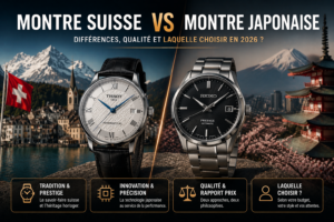 montre suisse vs montre japonaise comparatif entre montre suisse traditionnelle et montre japonaise automatique illustrant différences de qualité et de philosophie horlogère